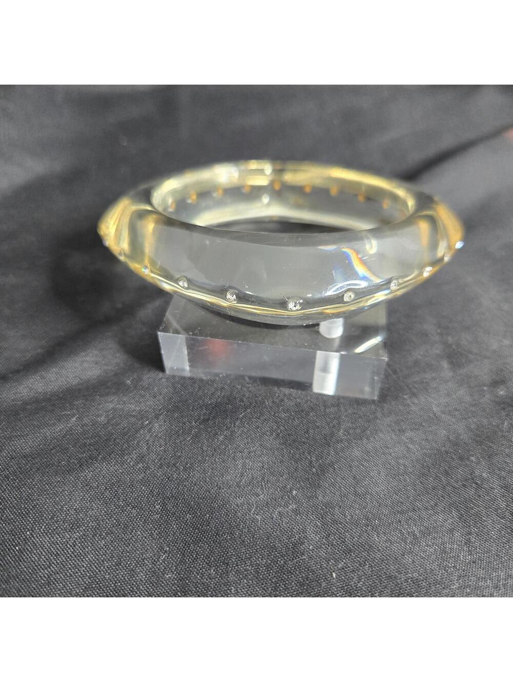 Vintage Clear Lucite Rhinestone Bangle Bracelet Y2K Minimalist Chunky Edgy